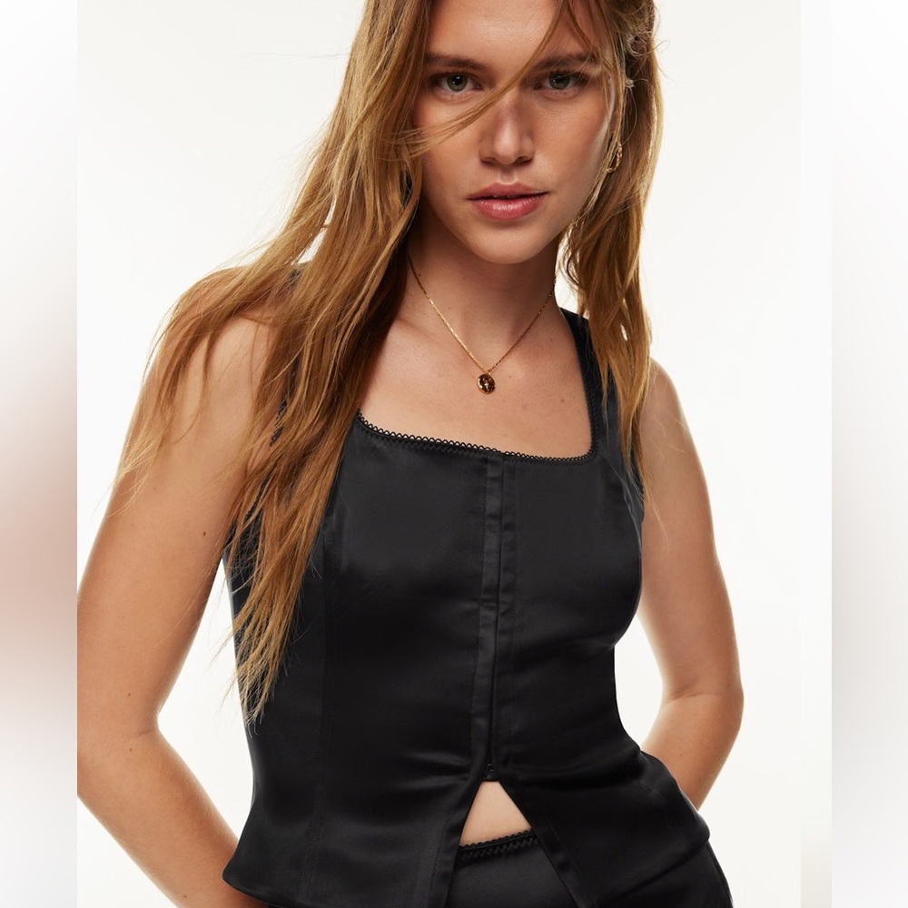 Aritzia Black Satin Blouse